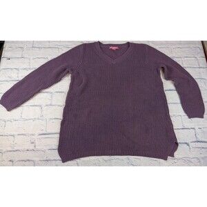 Woman Within Sweater L Pullover Chunky knit Purple Preppy Classic MinimalCozy